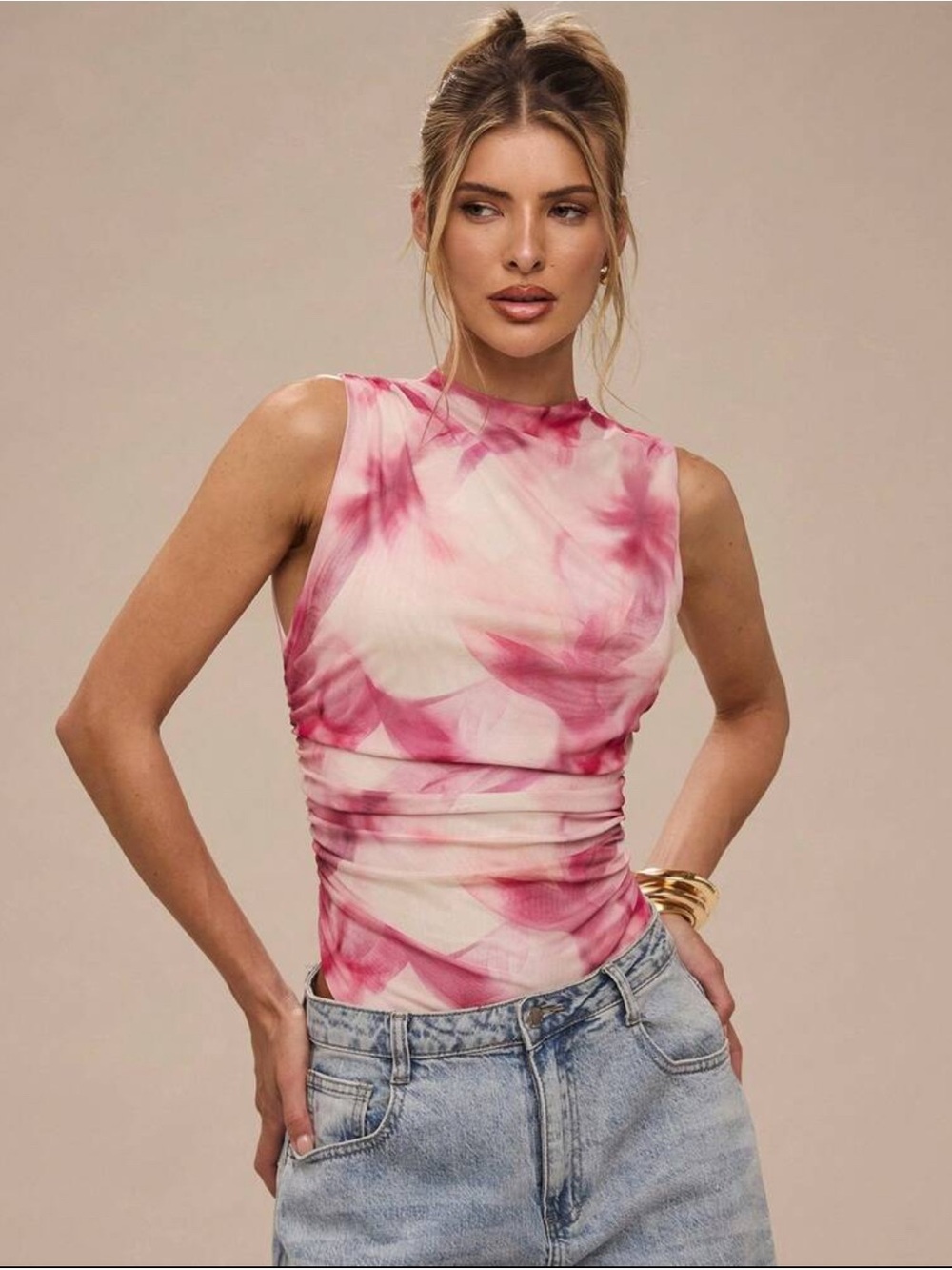 BUNDLE!! Set of 4 NWOT Floral Mock Neck Sleeveless Top bodysuits lot - Picture 10 of 10